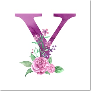 Floral Monogram Y Beautiful Rose Bouquet Posters and Art